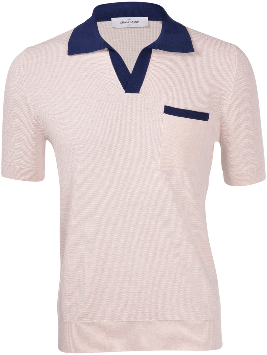 Solid-Colored Men's ShirtsID24247-Gran Sasso Ecru Skipper Collar Polo Shirt