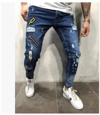 Men's Jeans with Elastic WaistbandsDistressed Stretch Jeans Pants For Men