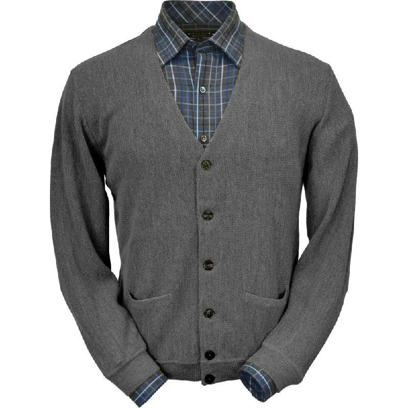 Men's Sweaters with Skinny FitsBaby Alpaca 'Links Stitch' V-Neck Cardigan Sweater in Medium Grey Heather (Size Medium) by Peru Unlimited Men's Sweaters with Skinny FitsBaby Alpaca 'Links Stitch' V-Neck Cardigan Sweater in Medium Grey Heather (Size Medium) by Peru Unlimited