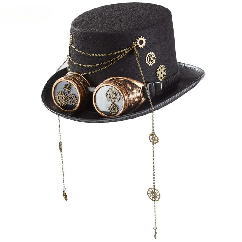 Protective Hard HatsUnisex Steampunk Chain Goggles Velvet Hat