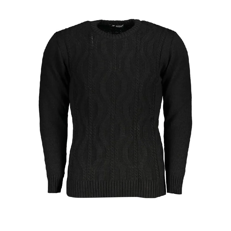 Men's Sweaters with Embroidered DesignsU.S. Grand Polo Black Fabric Men's Sweater