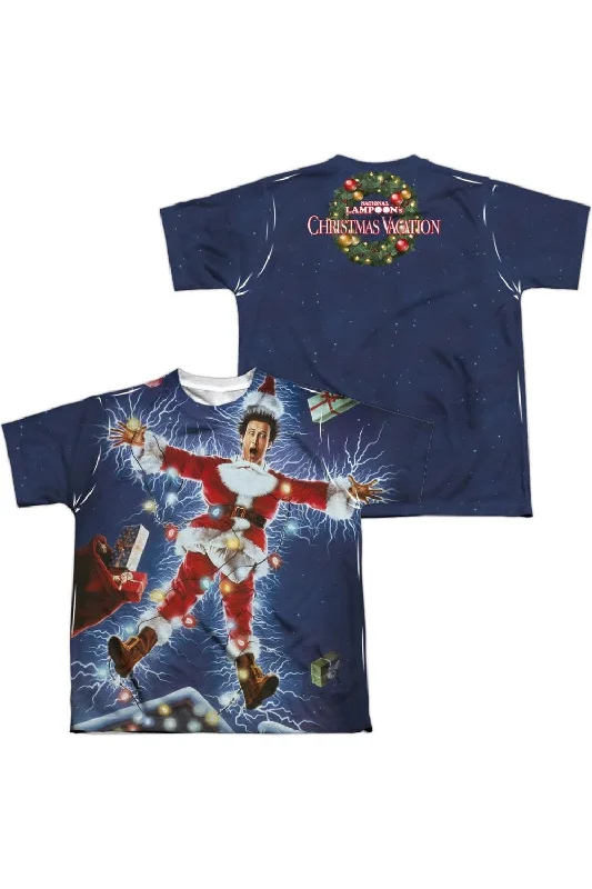 Men's Shirts with Ruffled HemlinesChristmas Vacation Electrified (Front/Back Print) Short Sleeve Youth Poly Crew Tee / T-Shirt