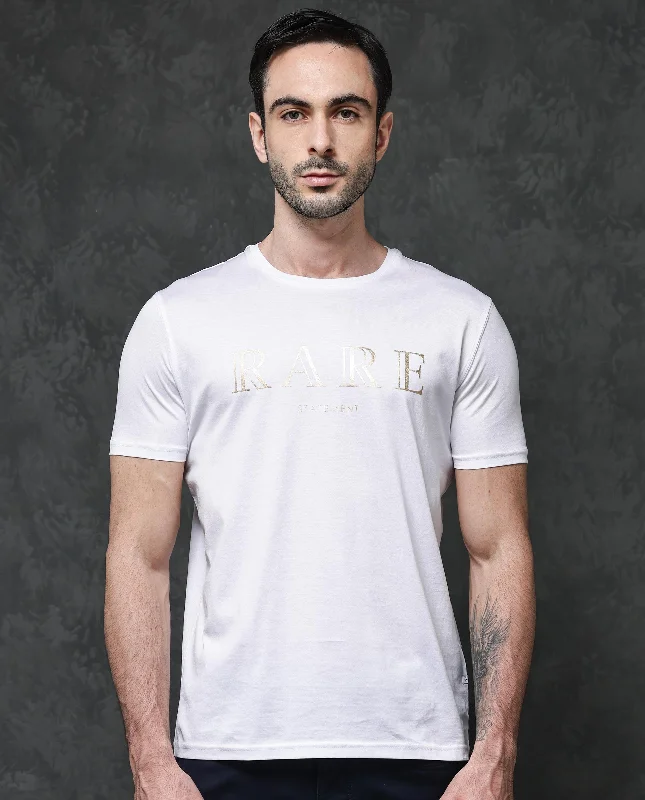 Men's Shirts with Belt LoopsRare Rabbit Mens Echon White Mercerised Cotton Short Sleeve Graphic Print T-Shirt