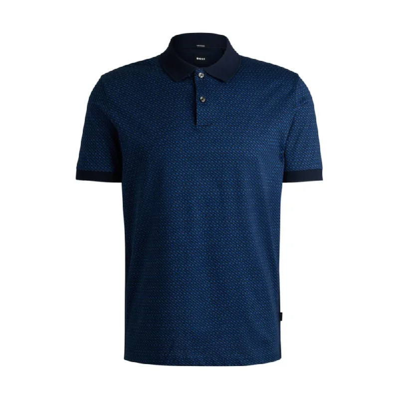 Men's Shirts with Ruffled HemlinesMercerized-cotton polo shirt with two-tone monogram print