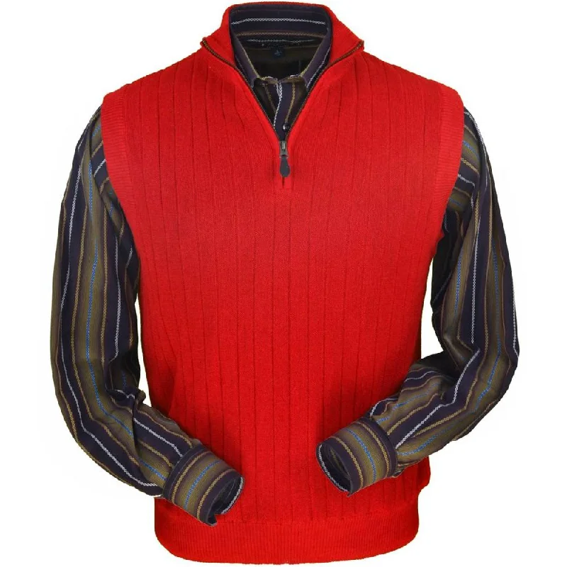 Casual Men's Pullover SweatersBaby Alpaca 'Links Stitch' Ribbed Zip-Neck Sweater Vest in Red by Peru Unlimited
