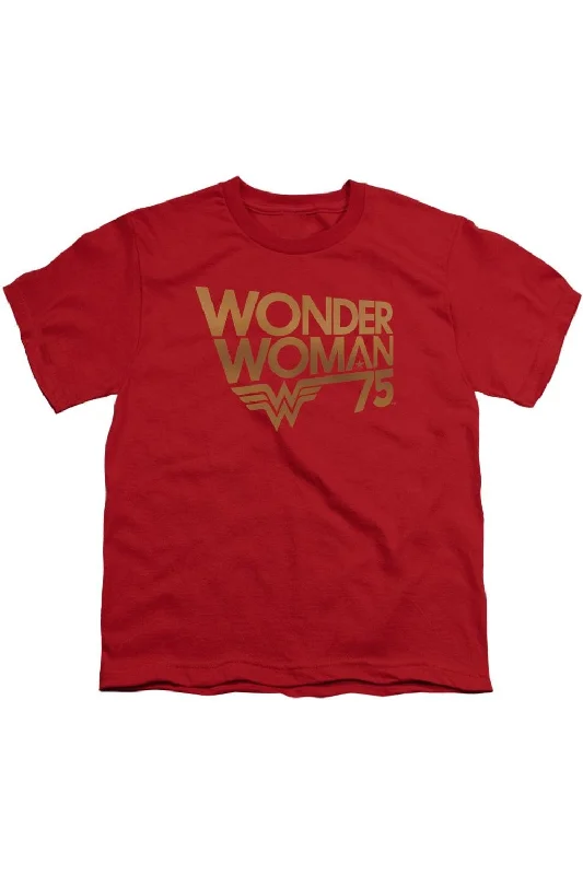 Men's Shirts with Contrast StitchingWonder Woman Wonder Woman 75th Anniversary Gold Logo Short Sleeve Youth Tee / T-Shirt