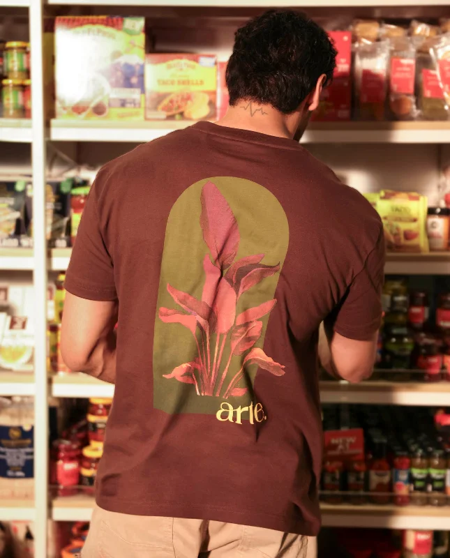 Men's Shirts with Convertible CollarsRare Rabbit Articale Men's Heimer Brown Cotton Polyester Fabric Crew Neck Oversized Fit Knit Botanical Print T-Shirt Men's Shirts with Convertible CollarsRare Rabbit Articale Men's Heimer Brown Cotton Polyester Fabric Crew Neck Oversized Fit Knit Botanical Print T-Shirt