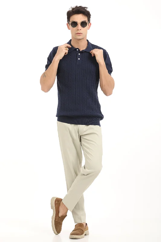 Men's Shirts with Adjustable CuffsNavy Blue Spiral Polo T-Shirt
