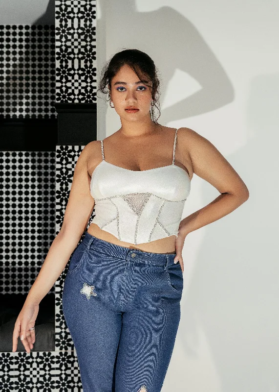 Durable Men's JeansJanelle White Holographic Rhinestone Corset Top
