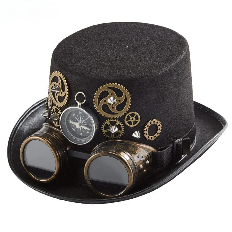 Unique Fedora CapsUnisex Steampunk Compass Goggles Velvet Hat