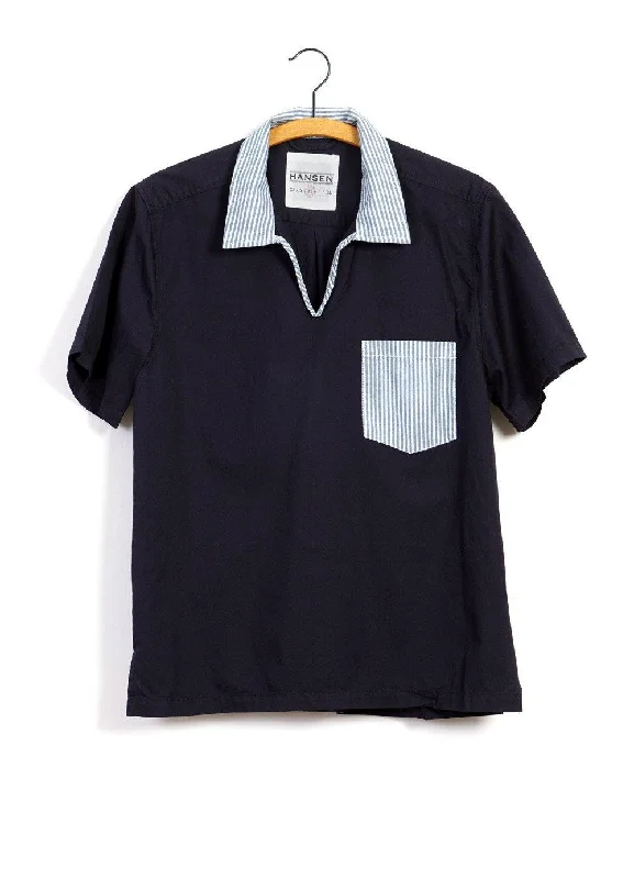 Men's Smart Casual Shirts for Business Casual SettingsPHILIP | Short Sleeve Pull-On Shirt | Navy/Stripe
