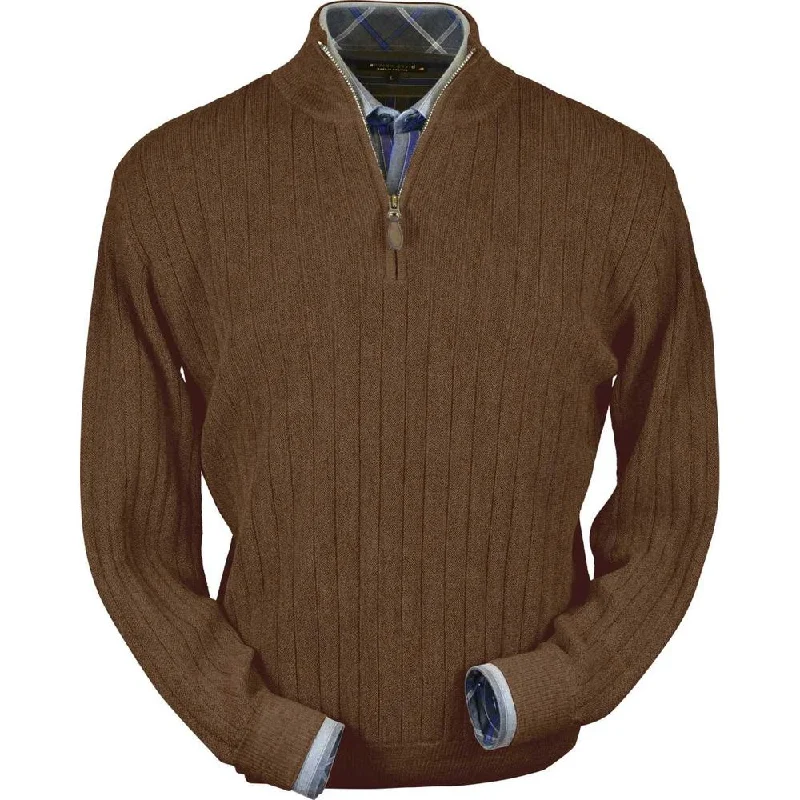 Men's Sweaters for Casual OccasionsBaby Alpaca 'Links Stitch' Half-Zip Mock Neck Sweater in Khaki Heather by Peru Unlimited