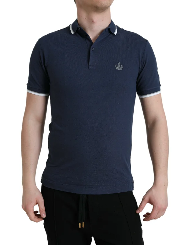 Men's Shirts with Pin CollarsDolce & Gabbana Elegant Crown Embroide Polo Men's T-Shirt
