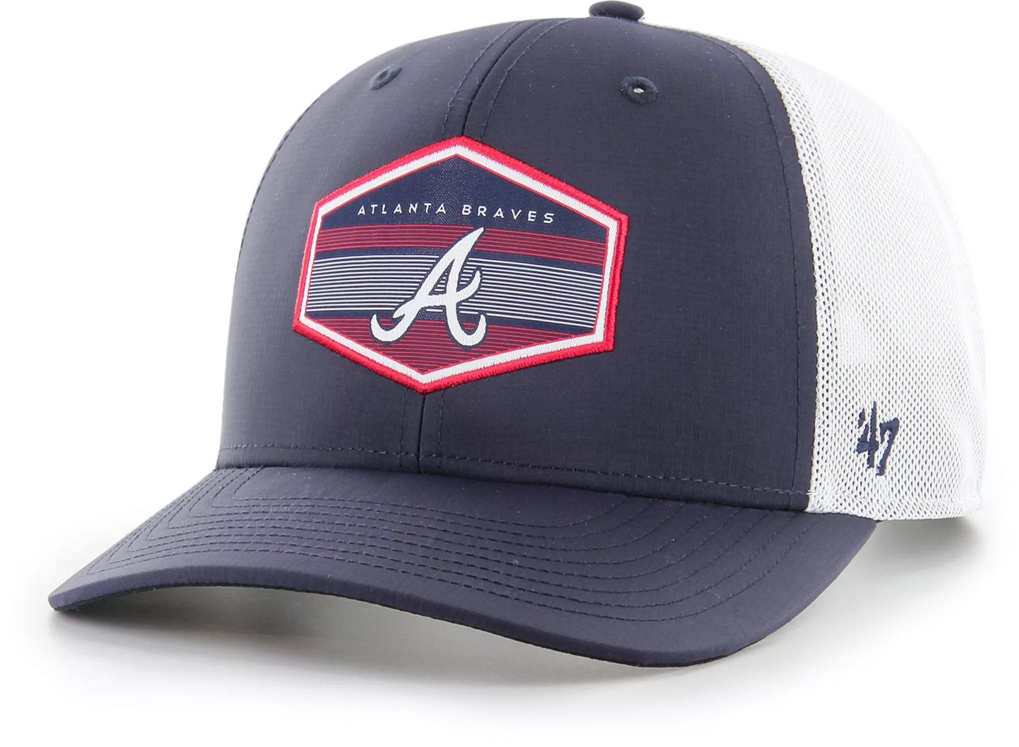 High-Quality Work HatsAtlanta Braves 47 Men's Navy Burgess Trucker Hat