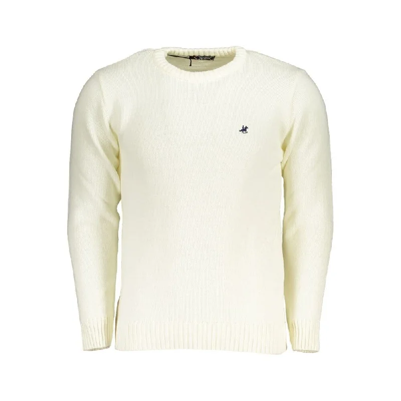 Men's Sweaters with PocketsU.S. Grand Polo White Fabric Men's Sweater