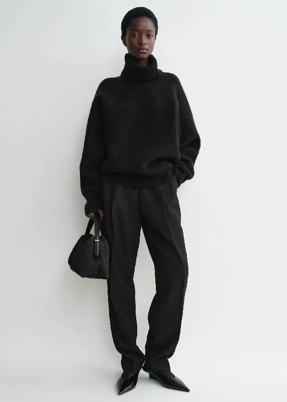 Men's Sweaters with Hoods and DrawstringsDouble-knit turtleneck black