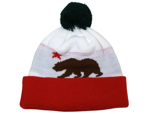 Durable Workwear HatsCali Bear Pom Beanie White/Red/Brown