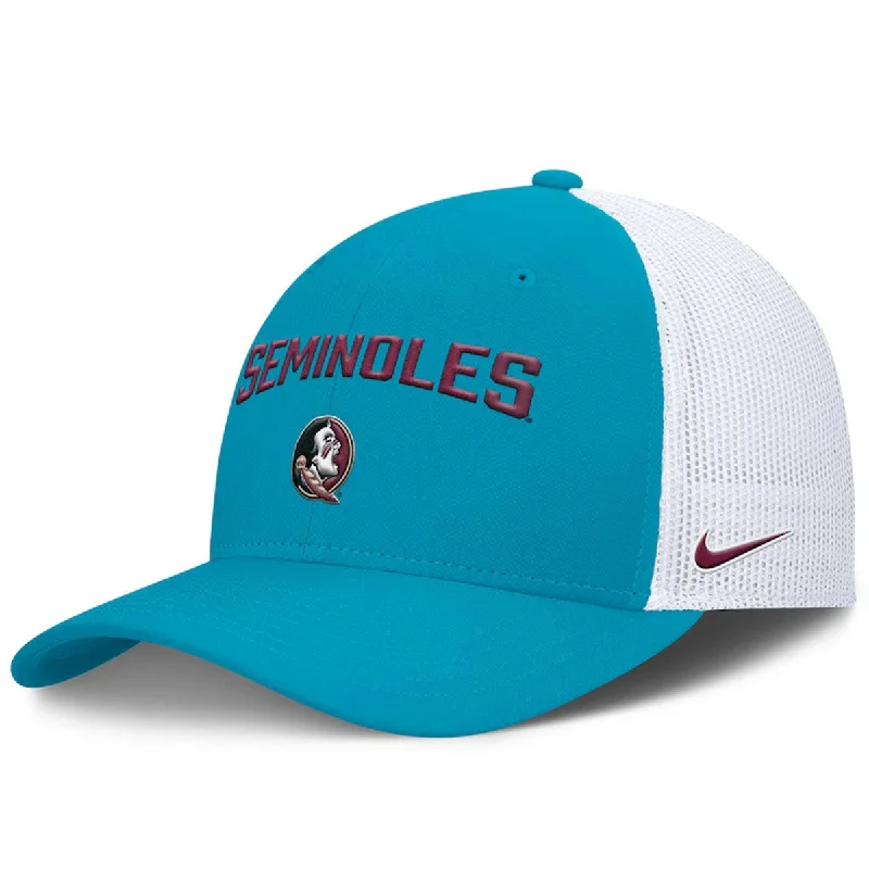 Durable Work HatsNike Men's Seminoles/Seminole Logo Adjustable Trucker Cap - Turquoise/White
