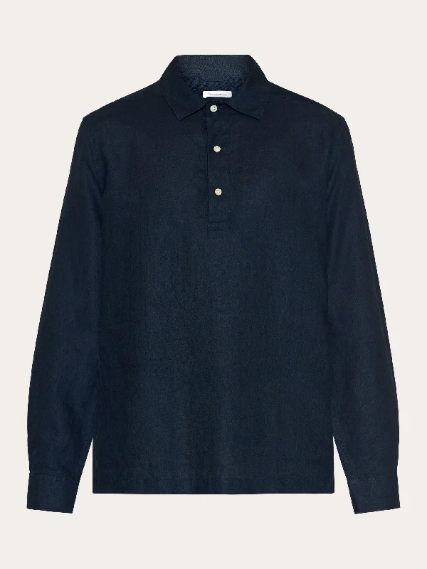 Men's Shirts with Antimicrobial TreatmentLoose linen polo shirt - GOTS/Vegan - Total Eclipse