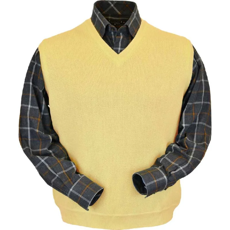 Men's Sweaters with Contrast TrimBaby Alpaca 'Links Stitch' V-Neck Sweater Vest in Yellow by Peru Unlimited