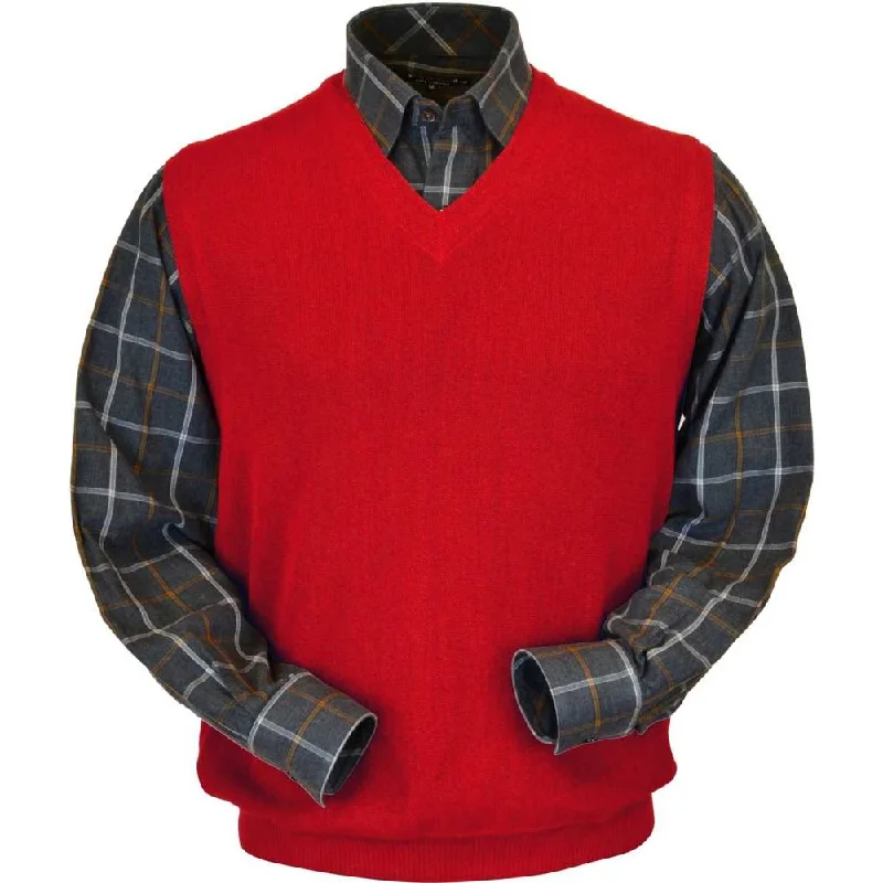 Striped Men's SweatersBaby Alpaca 'Links Stitch' V-Neck Sweater Vest in Red by Peru Unlimited
