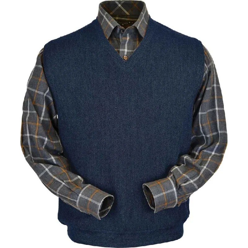 Men's Sweaters for Winter SportsBaby Alpaca 'Links Stitch' V-Neck Sweater Vest in Denim Heather by Peru Unlimited