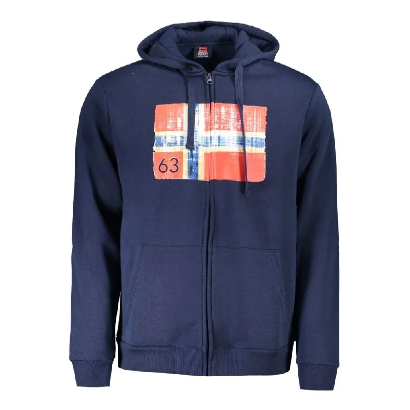 Men's Sweaters with Pleated DesignsNorway 1963 Blue Cotton Men Hooded Men's Sweater