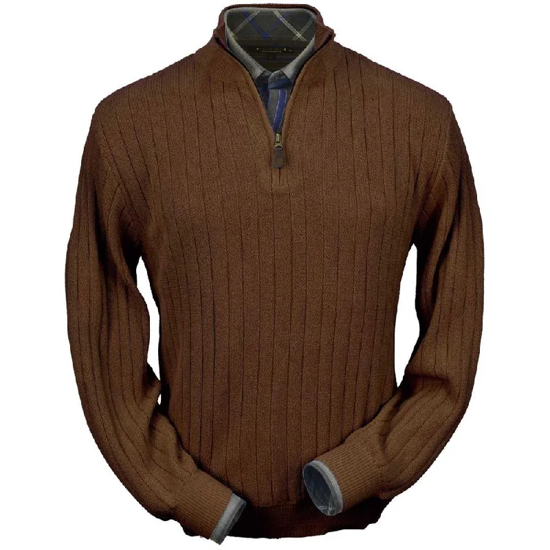 Men's Sweaters with Cable PatternsBaby Alpaca 'Links Stitch' Half-Zip Mock Neck Sweater in Dark Brown Heather by Peru Unlimited