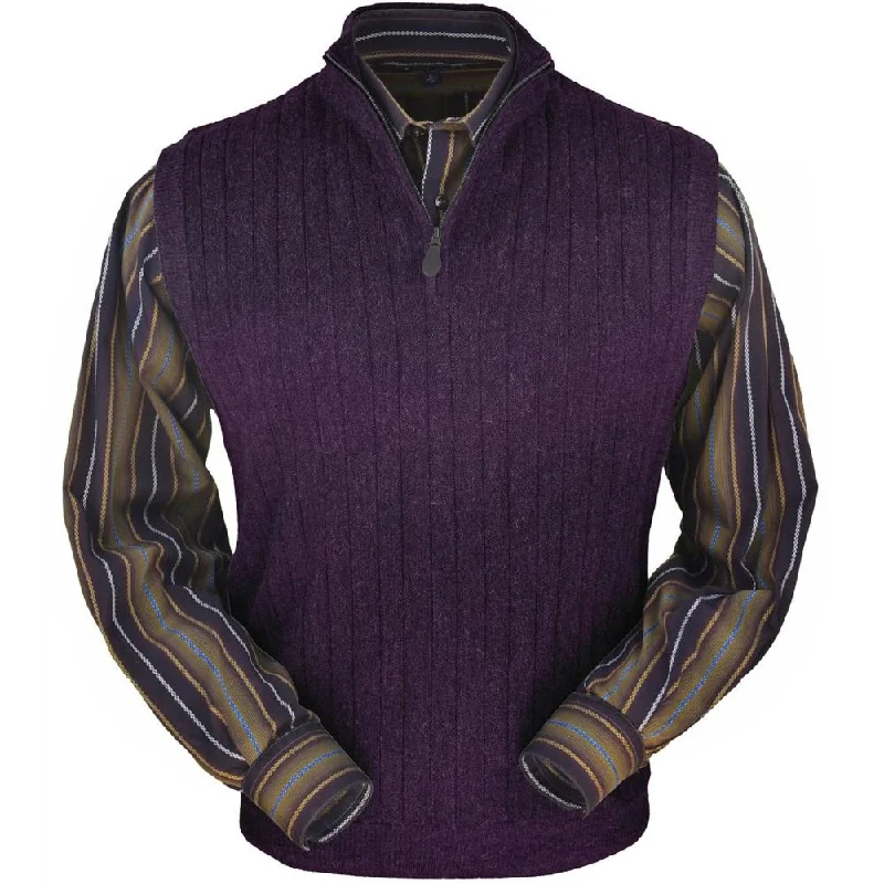 Men's Sweaters for Winter SportsBaby Alpaca 'Links Stitch' Ribbed Zip-Neck Sweater Vest in Plum Heather by Peru Unlimited