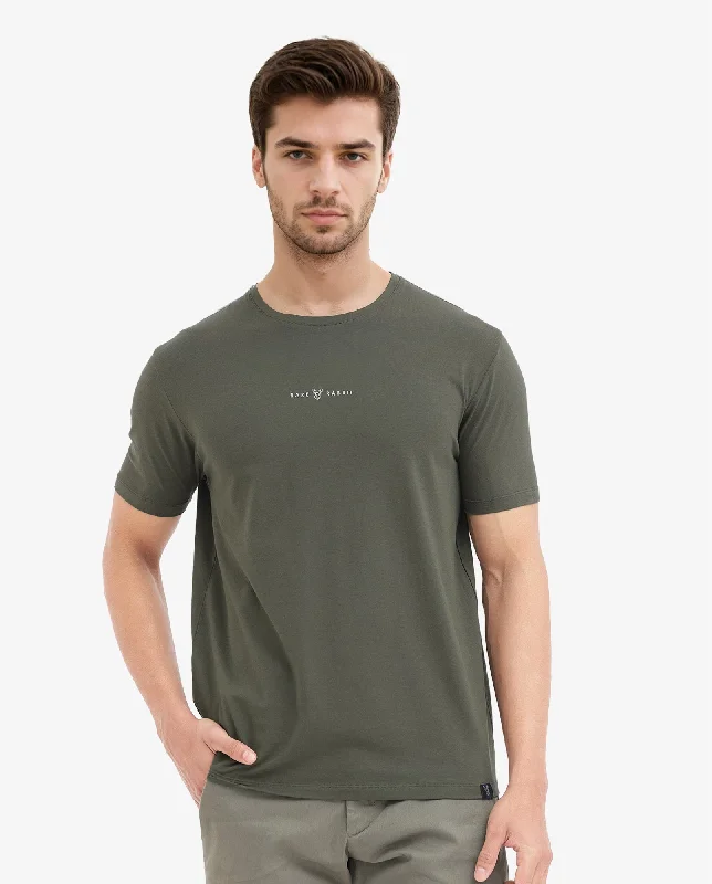 Men's Shirts with Elastic WaistbandsRare Rabbit Mens Rabbit-Z Olive Short Sleeve Solid Graphic Print T-Shirt