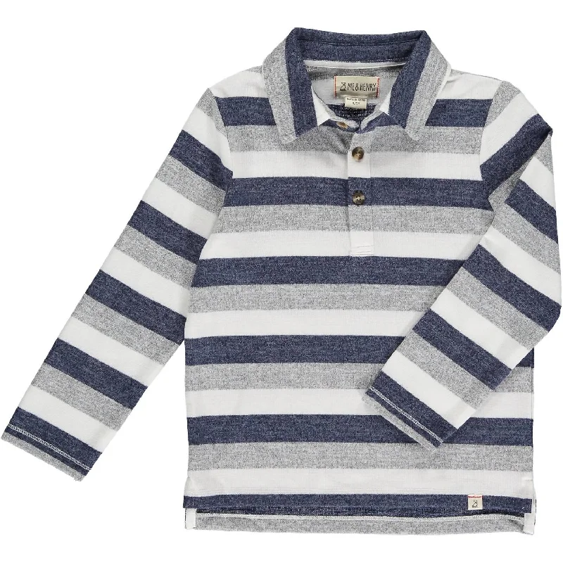 Men's Shirts with Drawstring WaistbandsBoy's Harry Knitted Polo Shirt In Blue/white Stripe