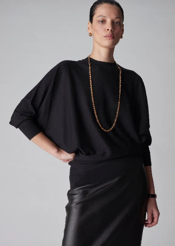 Men's Sweaters with High-Low HemlinesDraped Knit Top in Fine Cashmere - Black
