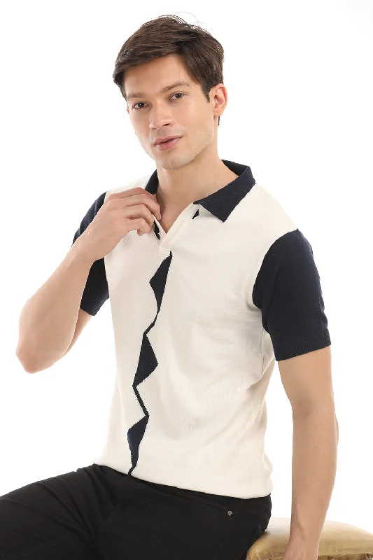 Men's Shirts with Antimicrobial TreatmentCream Knit Polo Half Sleeve T-Shirt