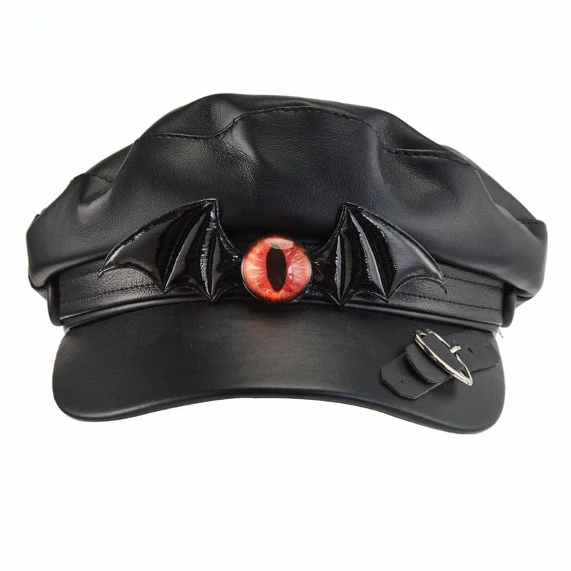 Colorful Straw HatsUnisex Steampunk Bat Faux Leather Beret Hat