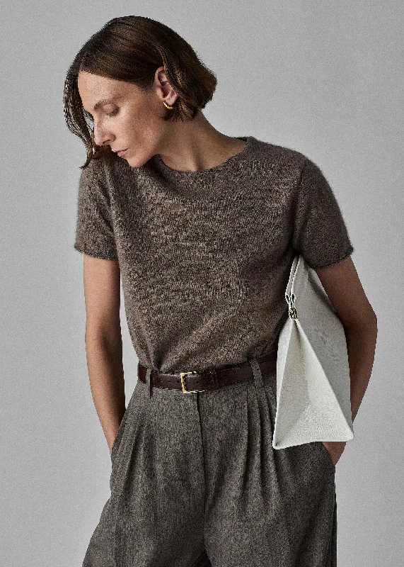 Men's Sweaters with High-Neck DesignsBoxy Tee in Cashmere Silk - Brown