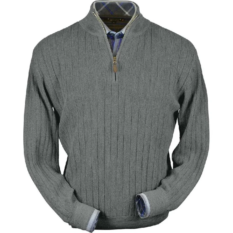 Men's Sweaters with Patchwork DesignsBaby Alpaca 'Links Stitch' Half-Zip Mock Neck Sweater in Sky Grey Heather by Peru Unlimited