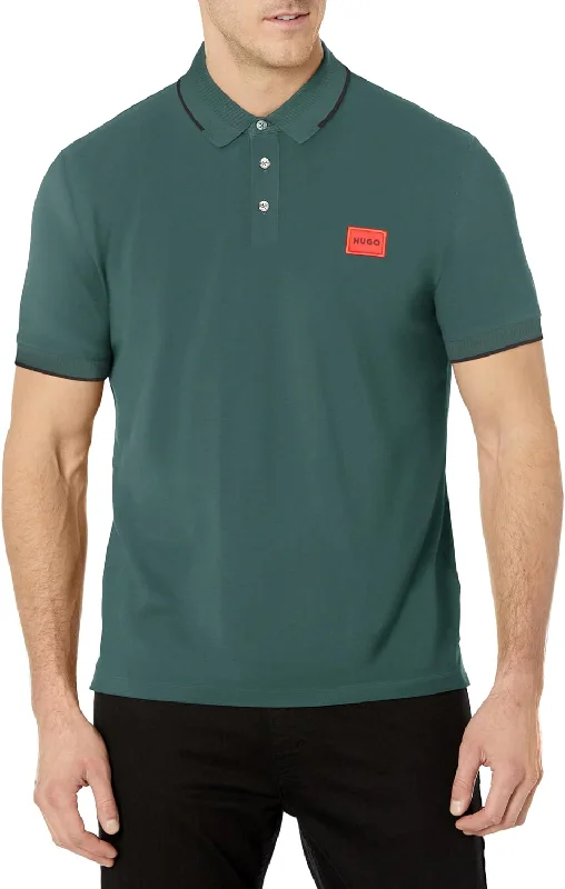 Patterned Men's Hawaiian ShirtsHUGO Men's Solid Green Square Logo Cotton Short Sleeve Polo T-Shirt