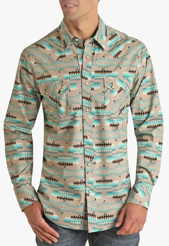 Men's Checkered Shirts for a Retro FeelRock and Roll Mens Aztec Snap Long Sleeve Shirt