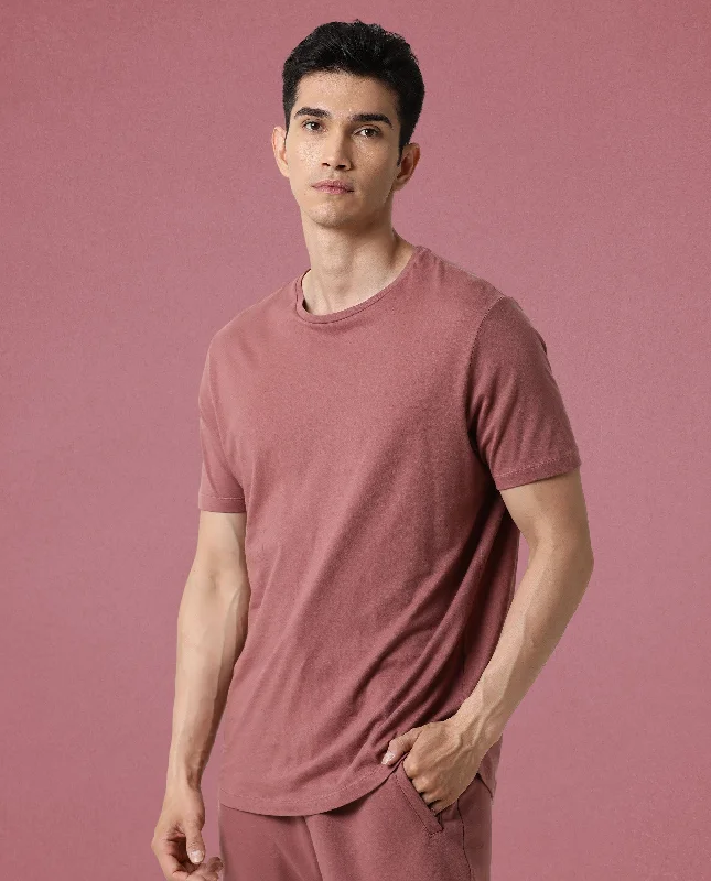 Men's Shirts with Snap ButtonsRare Rabbit Articale Men's Caxel Pink Crew Neck Offset Brand Print Half Sleeves T-shirt
