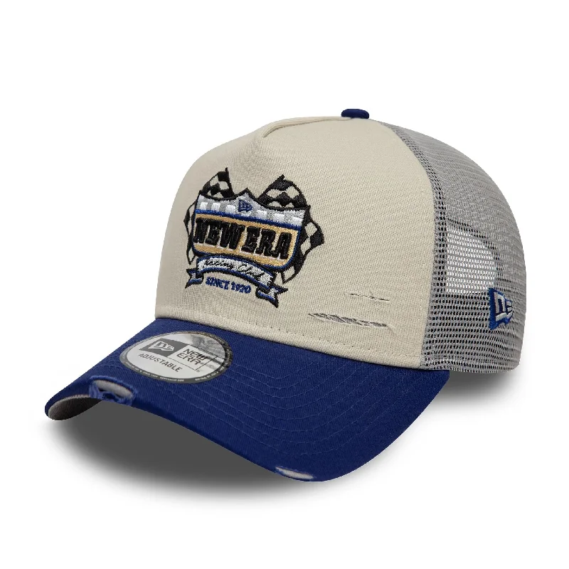Comfortable Bucket Hats for TravelNew Era Motorsport Cream 9FORTY A-Frame Trucker Adjustable Cap