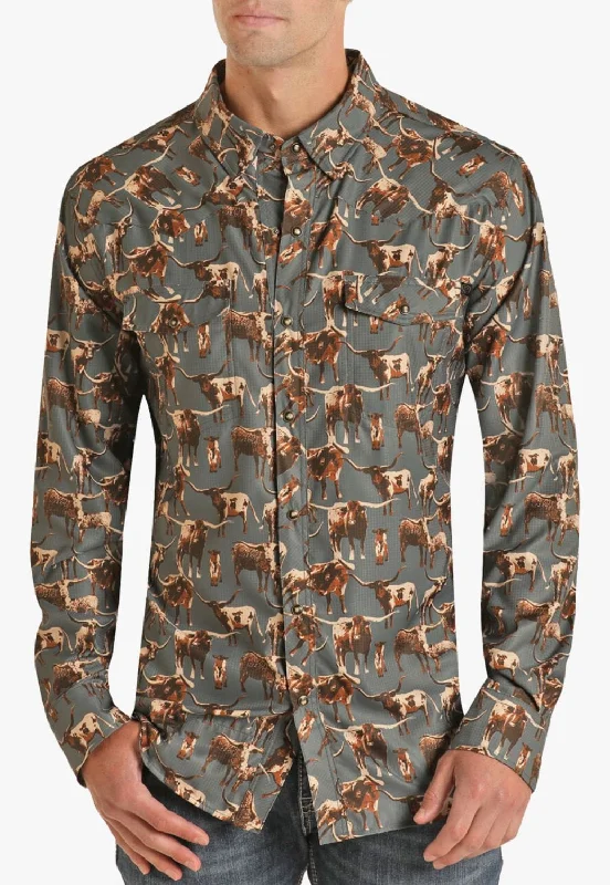 Men's Plaid Shirts for a Country CharmRock and Roll Mens Longhorn Ripstop Snap Long Sleeve Shirt