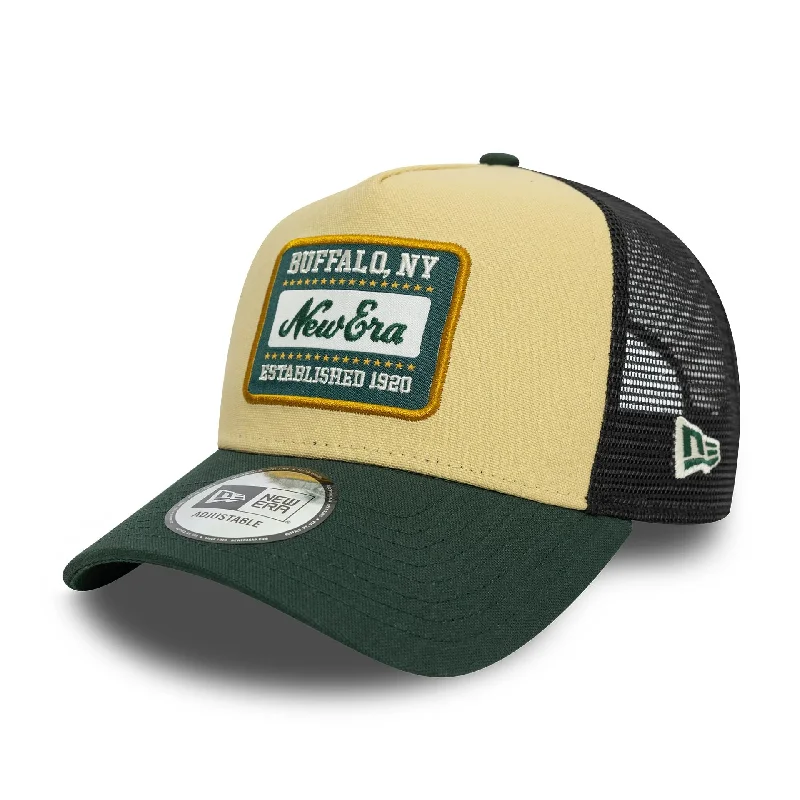 Sun-Protective Beach HatsNew Era Patch Cotton Canvas Cream 9FORTY A-Frame Trucker Adjustable Cap Sun-Protective Beach HatsNew Era Patch Cotton Canvas Cream 9FORTY A-Frame Trucker Adjustable Cap