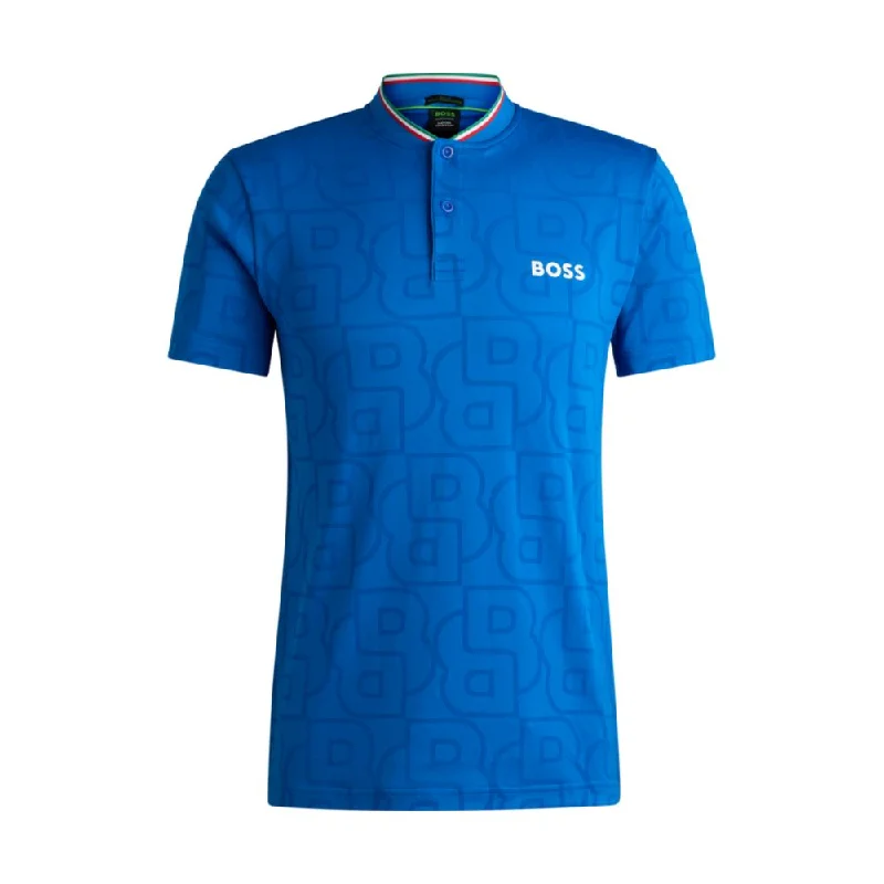 Men's Shirts with Button-Down PocketsBOSS x Matteo Berrettini polo shirt in monogram-mesh jacquard