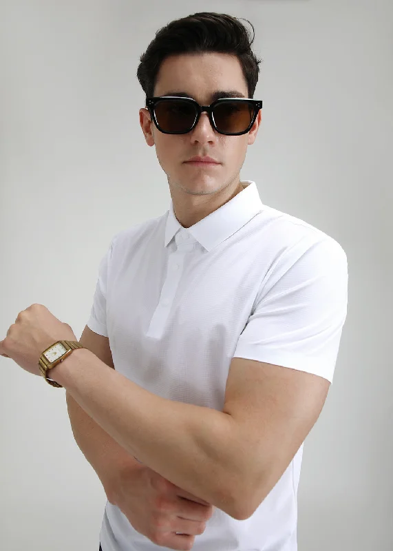 Elegant Men's Dress ShirtsSelf White Stitchless Polo T-shirt