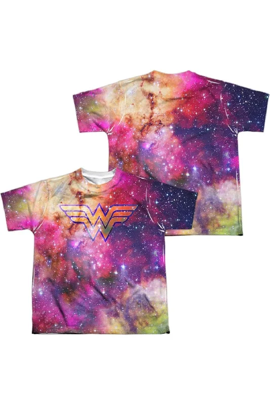 Men's Shirts with Moisture-Wicking FabricJustice League of America Wonder Woman Galaxy (Front/Back Print) Short Sleeve Youth Poly Crew Tee / T-Shirt