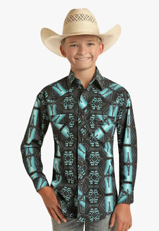 Classic Men's Dress ShirtsRock and Roll Boys Aztec Snap Long Sleeve Shirt
