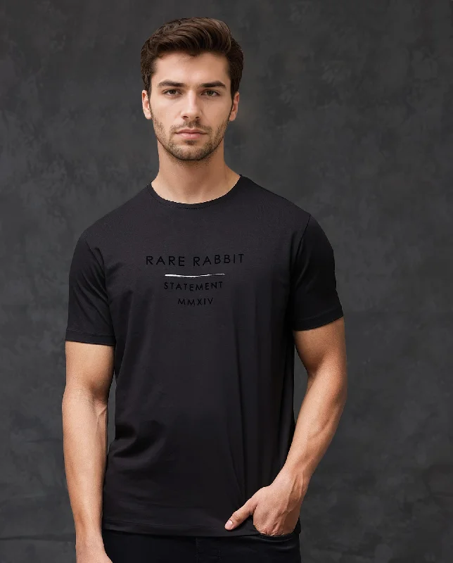 Men's Shirts with Logo EmbossmentsRare Rabbit Mens Kalo Black Short Sleeve Solid Statement Graphic Print T-Shirt Men's Shirts with Logo EmbossmentsRare Rabbit Mens Kalo Black Short Sleeve Solid Statement Graphic Print T-Shirt