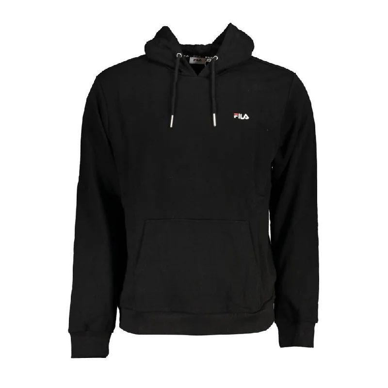Men's Sweaters with Ribbed HemsFila Sleek Black Hooded Sweatshirt with Men's Embroidery