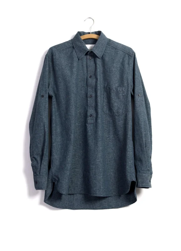 Men's Monochrome Shirts for a Minimalist VibeSEBASTIAN | Long Pull On Shirt | Wave Indigo