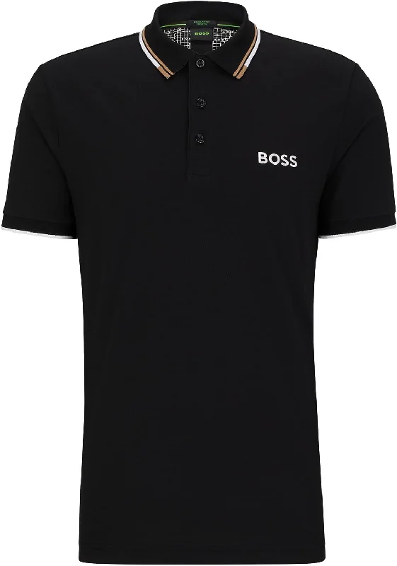 Men's Shirts with Embellished HemlinesHUGO BOSS Men Paddy Pro Short Sleeve Black Soil Polo T-Shirt